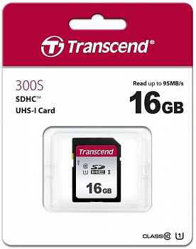 Карта памяти SD 16GB Class 10 U1 Transcend TS16GSDC300S