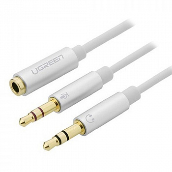 Аудиокабель Ugreen AV140 20897 Dual 3.5mm Male To 3.5mm Female Audio Cable White Аудиокабель Ugreen AV140 20897 Dual 3.5mm Male To 3.5mm Female Audio Cable White