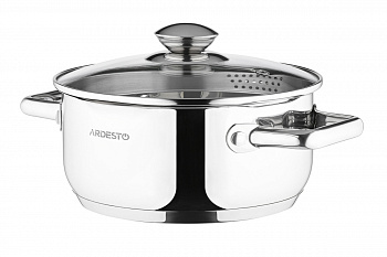 Кастрюля Ardesto Gemini Lecco с носиком для слива, стекл. крышка , 2.5 л, нержавеющая сталь AR2825CS