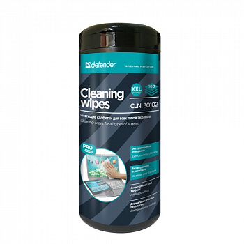Универсальные чистящие салфетки для экранов Defender CLN 30102 Pro, в тубе 100шт